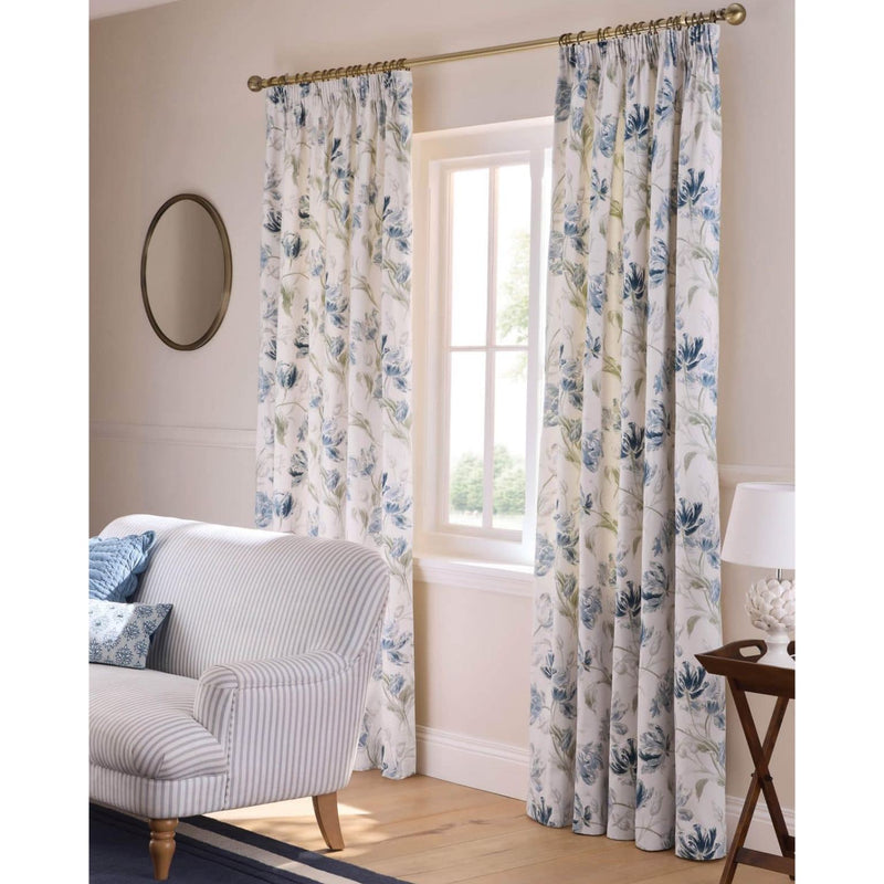 Laura Ashley Gosford Lined Pencil Pleat Curtains - Heritage Blue