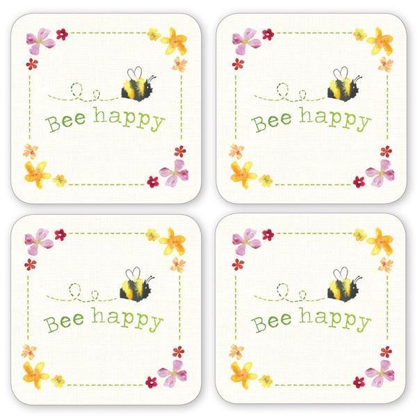 Bee Happy Pack of 4 Coasters-Williamsons Factory Shop