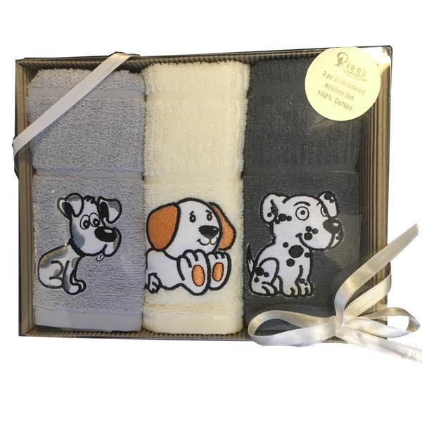 Dogs 3pc Embroidered Kitchen Towels-Williamsons Factory Shop