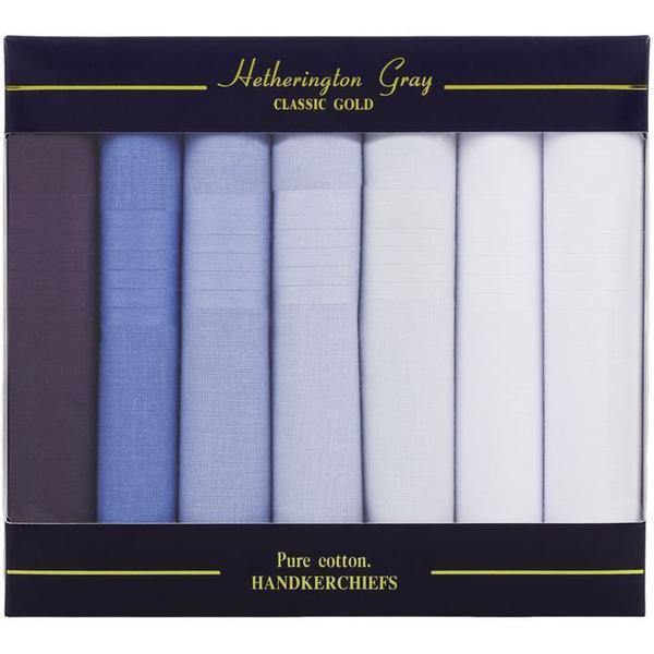 Mens 7pk Blue Fade Cotton Handkerchiefs-Williamsons Factory Shop
