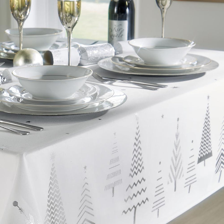 Silver Christmas Trees Tablecloth-Williamsons Factory Shop
