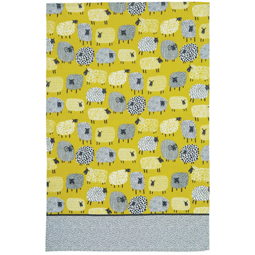 Dotty Sheep Cotton Tea Towel - Yellow