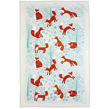 Foraging Fox Cotton Tea Towel - Blue