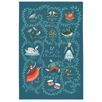 12 Days of Christmas Cotton Tea Towel - Blue