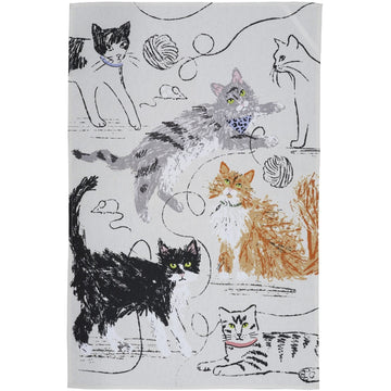 Feline Friends Cotton Tea Towel - Grey