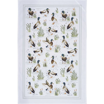 Farmhouse Ducks Cotton Tea Towel - Sage