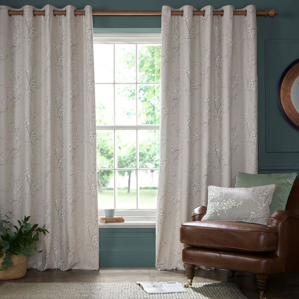 Laura Ashley Pussy Willow Eyelet Curtains - Truffle Natural - Williamsons Factory Shop