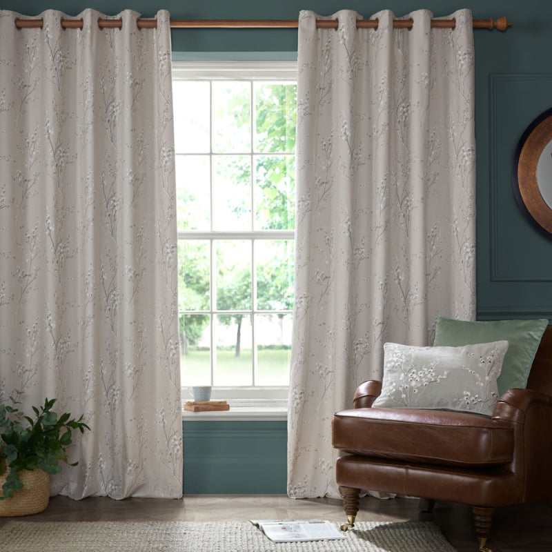 Laura Ashley Pussy Willow Eyelet Curtains - Truffle Natural - Williamsons Factory Shop