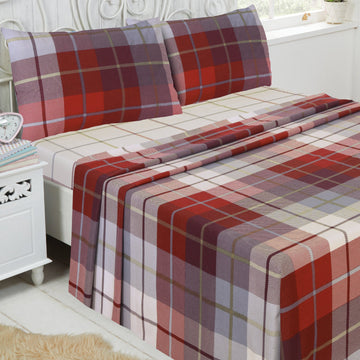 Lomond Check Brushed Cotton Sheet Set - Red