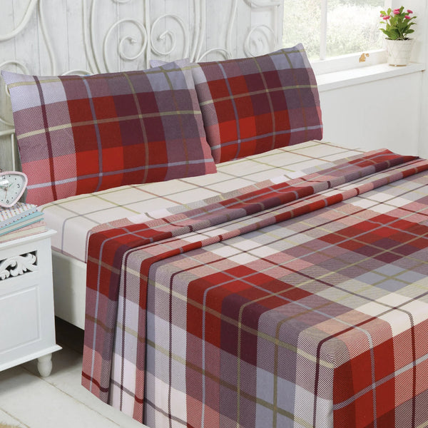 Lomond Check Brushed Cotton Sheet Set - Red