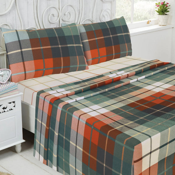 Lomond Check Brushed Cotton Sheet Set -  Terracotta