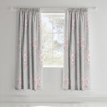 Canterbury Floral Pencil Pleat Curtains - Grey