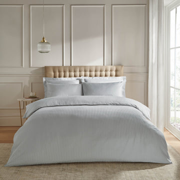 300 Thread Count Satin Stripe Duvet Cover Set - Grey