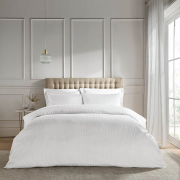 300TC Satin Stripe Duvet Cover Set - White