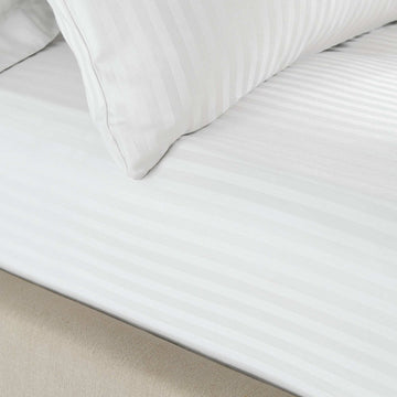 300TC Satin Stripe Deep Fitted Sheet (30cm) - White
