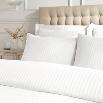 300TC Satin Stripe Pillowcase Pair - White