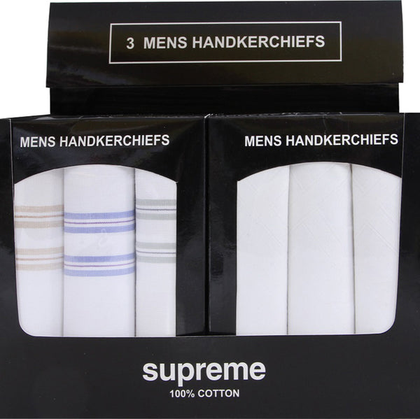 Mens 3pk Supreme Cotton Handkerchiefs