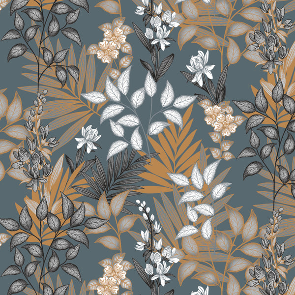 Teal Leaves Vinyl Oil Cloth