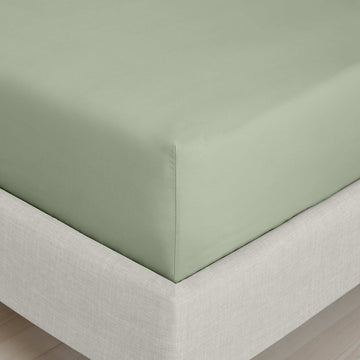Drap-housse profond en percale de coton 200 TC (32 cm) - Vert sauge