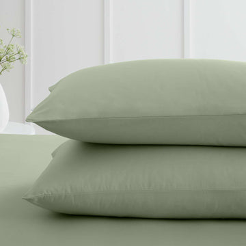 Paire de taies d’oreiller en percale de coton 200 fils - Vert sauge
