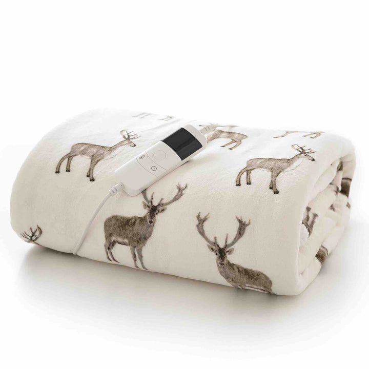 Sterling Stag Sherpa Heated Throw - Cream - Williamsons Factory Shop