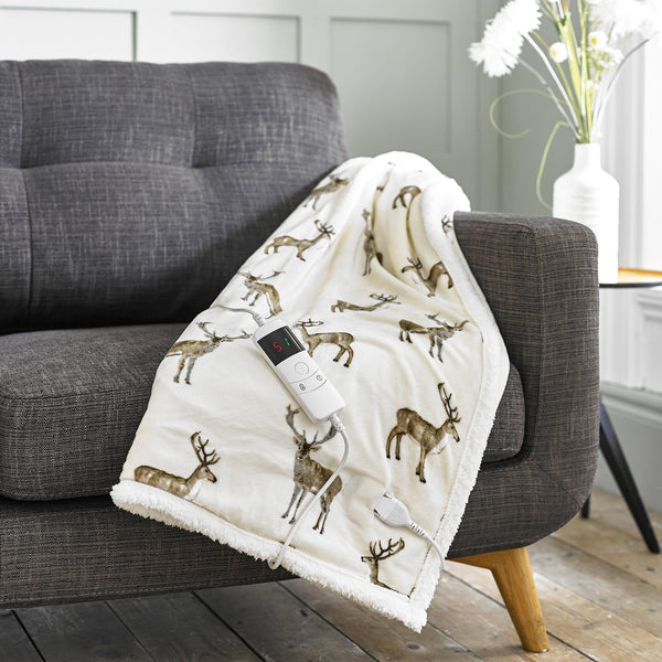 Sterling Stag Sherpa Heated Throw - Cream - Williamsons Factory Shop