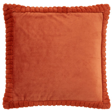 Velvet & Faux Fur Cushion - Burnt Orange