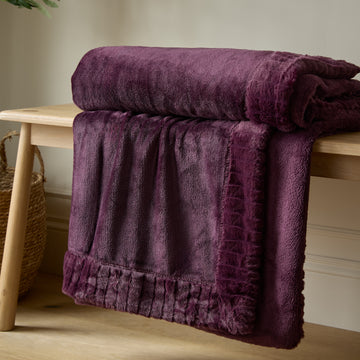 Velvet & Faux Fur Blanket Throw - Plum