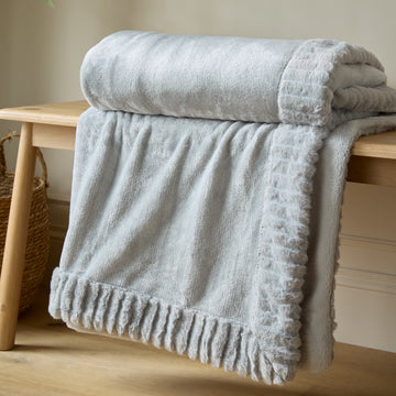 Plaid en velours et fausse fourrure - Gris argenté