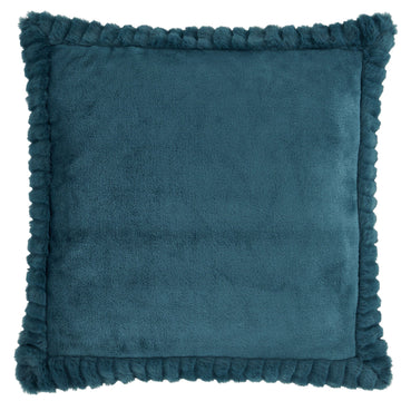 Velvet & Faux Fur Cushion - Teal Green