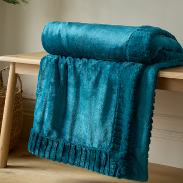Velvet & Faux Fur Blanket Throw - Teal Green