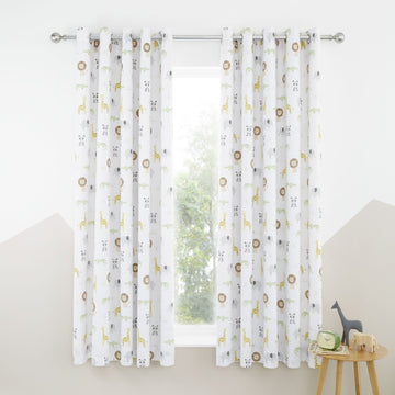 Roarsome Animals Black Out Eyelet Curtains - Natural