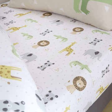 Roarsome Animals Fitted Sheet - Natural