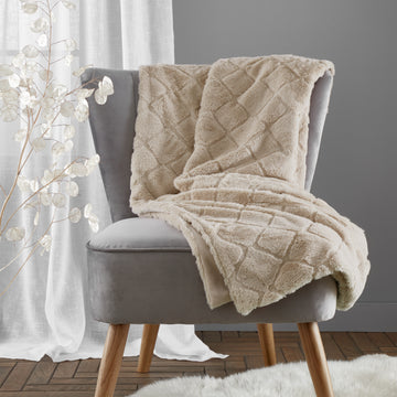 Cosy Diamond Blanket Throw - Natural