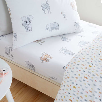 Drap-housse Animaux du zoo - Blanc