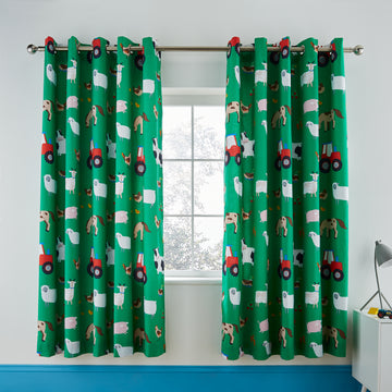 Farmyard Animals Eyelet Curtains - Green