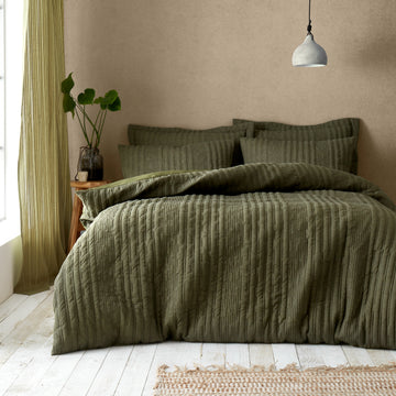 Pineapple Elephant Tamba Jersey Stripe Duvet Cover Set - Olive Green