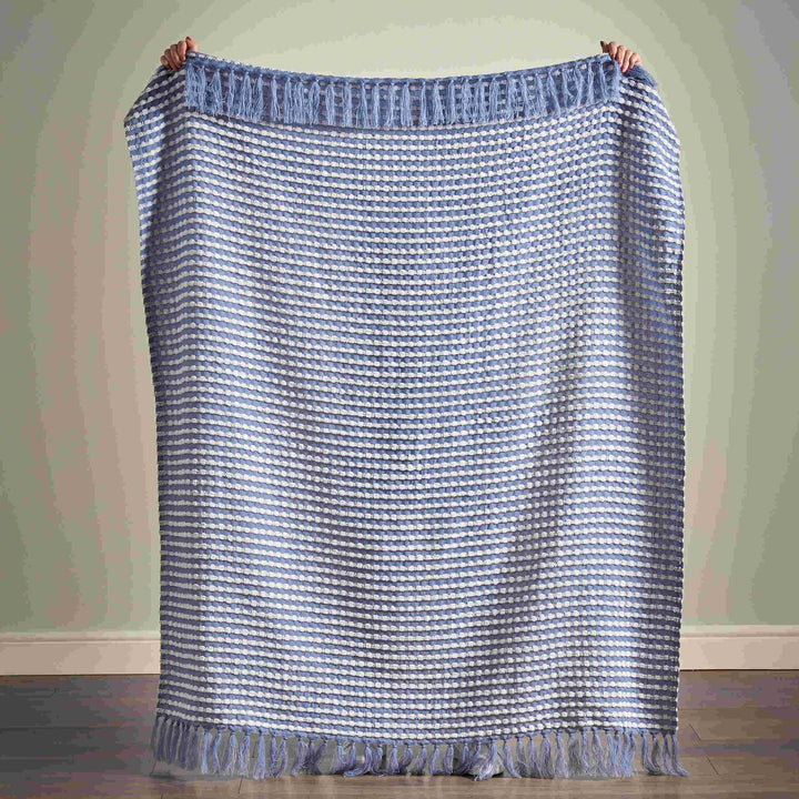 Catherine Lansfield Stab Stitch Throw - Blue - Williamsons Factory Shop