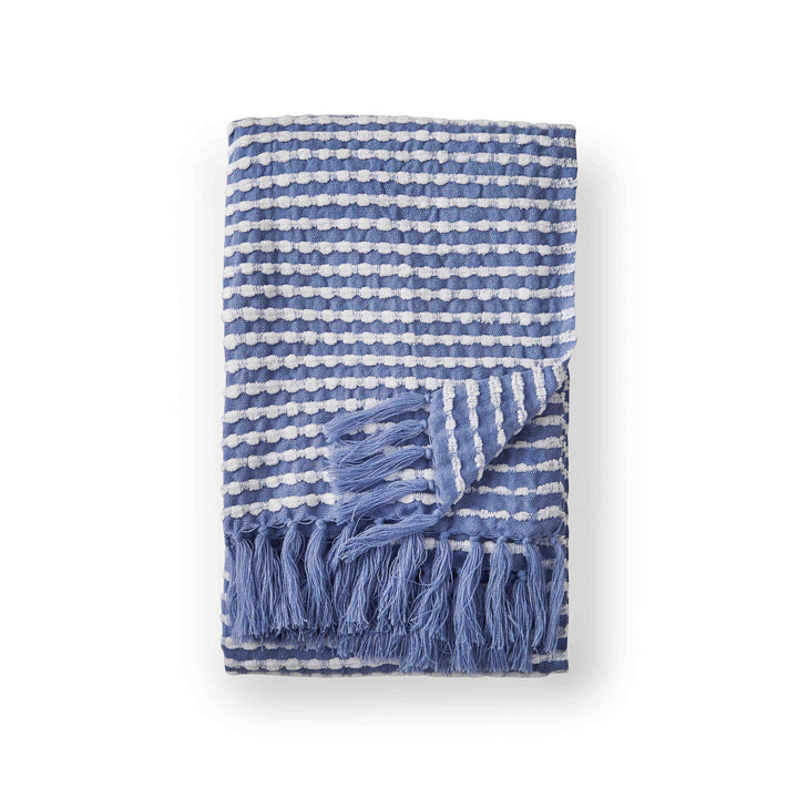 Catherine Lansfield Stab Stitch Throw - Blue - Williamsons Factory Shop