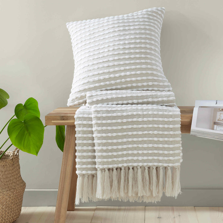 Catherine Lansfield Stab Stitch Cushion - Natural - Williamsons Factory Shop