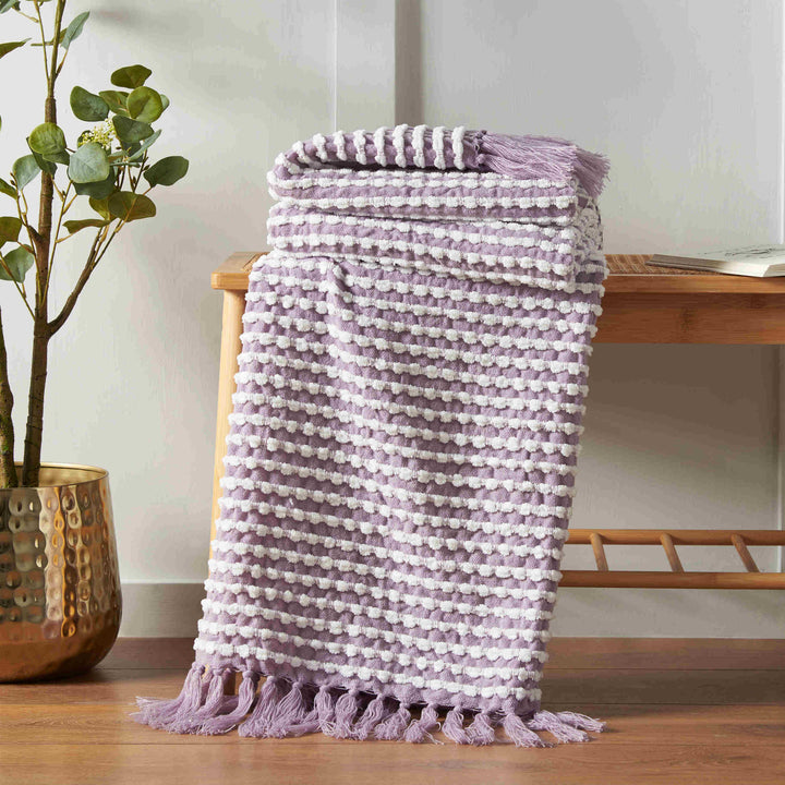 Catherine Lansfield Stab Stitch Throw - Lilac - Williamsons Factory Shop