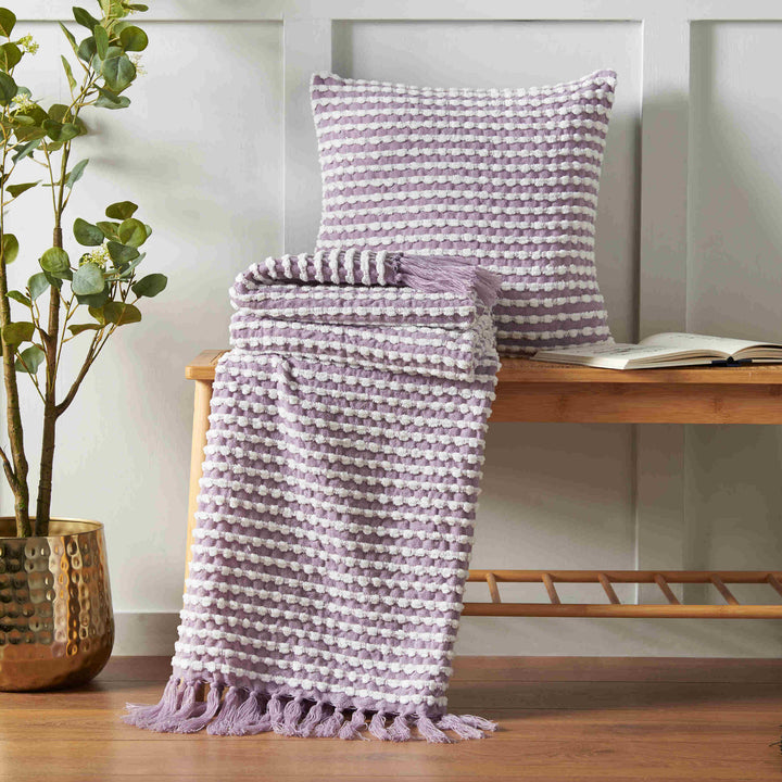 Catherine Lansfield Stab Stitch Throw - Lilac - Williamsons Factory Shop