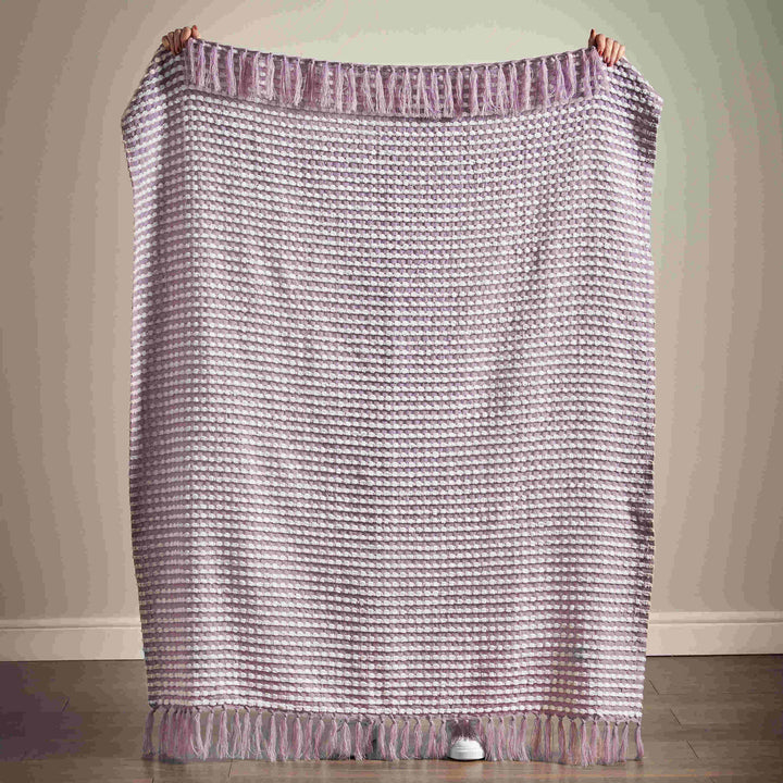 Catherine Lansfield Stab Stitch Throw - Lilac - Williamsons Factory Shop