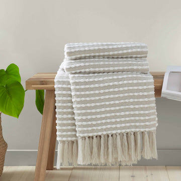 Catherine Lansfield Stab Stitch Throw - Natural