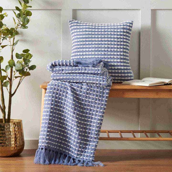 Catherine Lansfield Stab Stitch Cushion - Blue - Williamsons Factory Shop