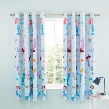 Mermaid Eyelet Curtains - Blue/Pink