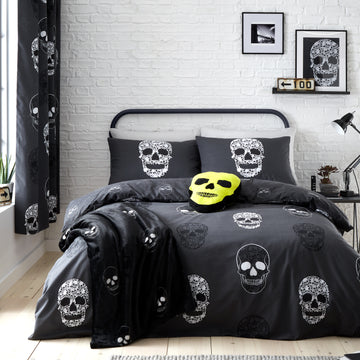 Skulls Duvet Cover Set - Grey