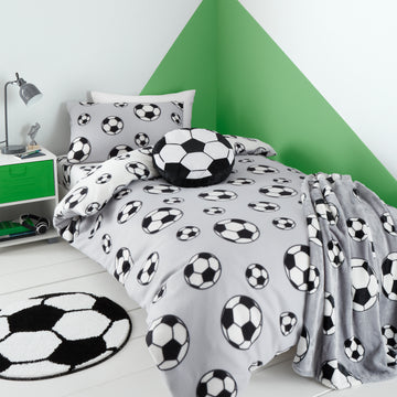 Fußball-Fleece-Bettdeckenbezug-Set - Grau