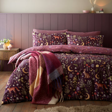 Enchanted Twilight Animals Duvet Cover Set - Plum