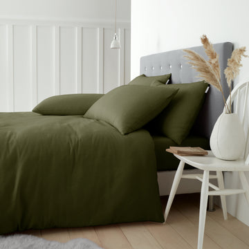 Brushed Cotton Duvet Cover Set - Green